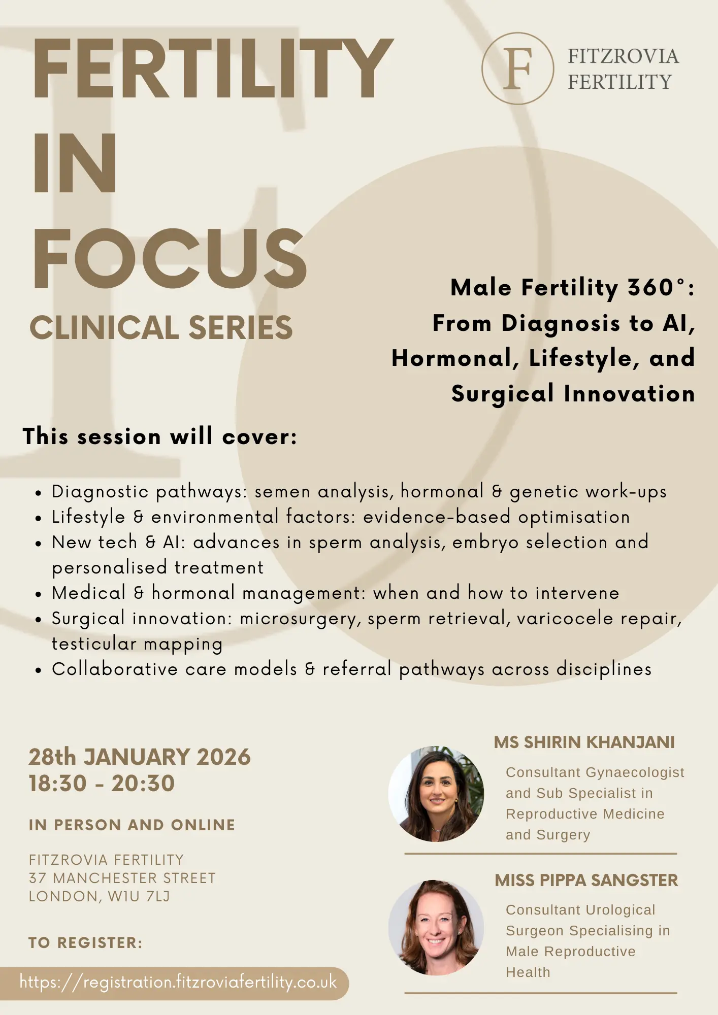 Flyer for the Male Fertility 360 seminar & webinar